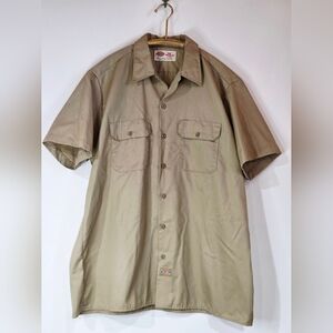 Vintage Dickies Khaki Short Sleeve Button Up Work Shirt XL